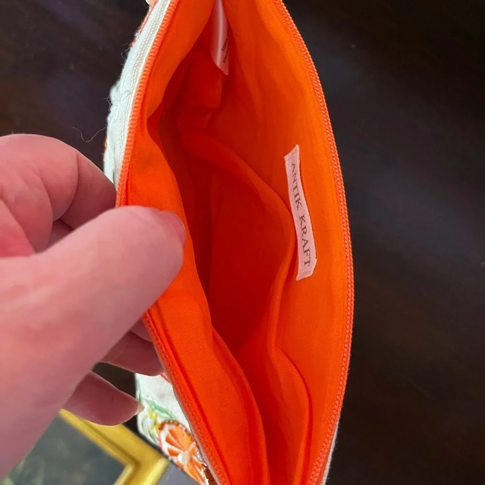 Antik Kraft Citrus orange slices Embroidered Pouch cosmetic bag